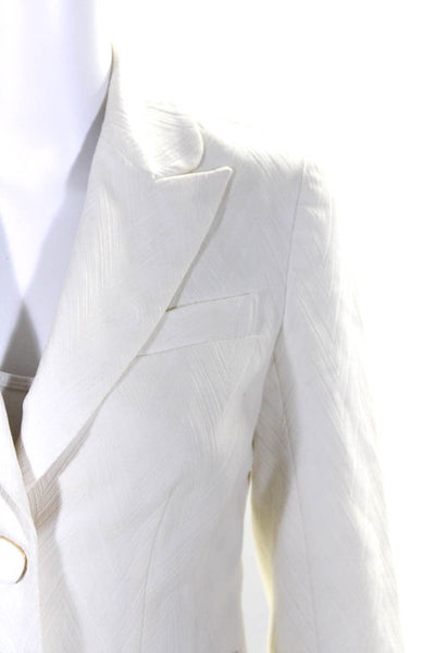 Trina Turk Women's Chevron Print Two Button Lined Blazer White Size 2