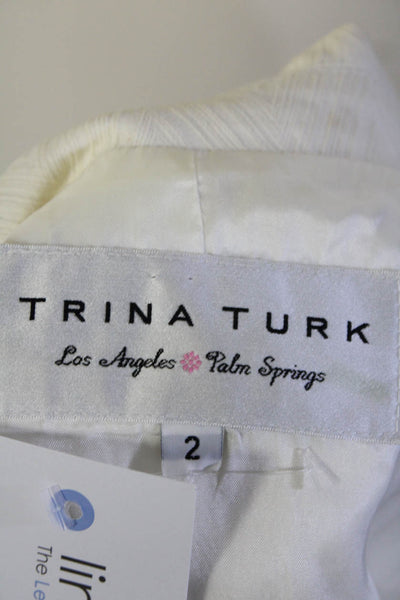Trina Turk Women's Chevron Print Two Button Lined Blazer White Size 2