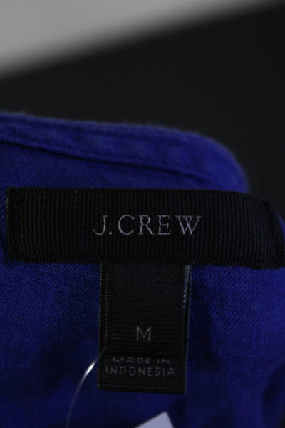 J Crew Womens Linen Woven V-Neck Long Sleeve Tunic Mini Dress Blue Size Medium