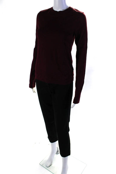 Theory Women's Cotton Casual Long Sleeve T-shirt Maroon Size M 4, Lot 2