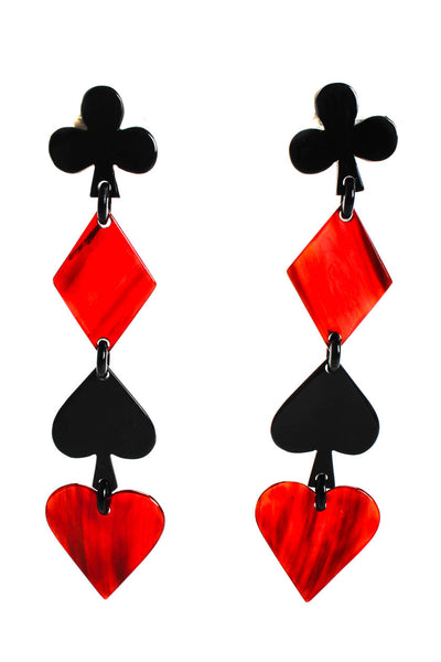 Monies Womens Red Black Clover Diamond Clover Heart Shapes Clip On Earrings