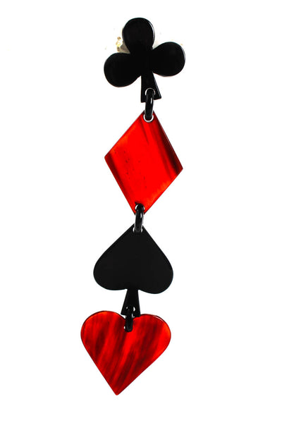 Monies Womens Red Black Clover Diamond Clover Heart Shapes Clip On Earrings