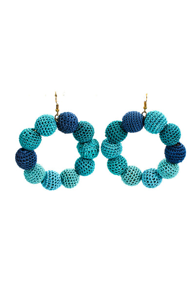 Misa Womens Teal Blue Crochet Hoops Earrings