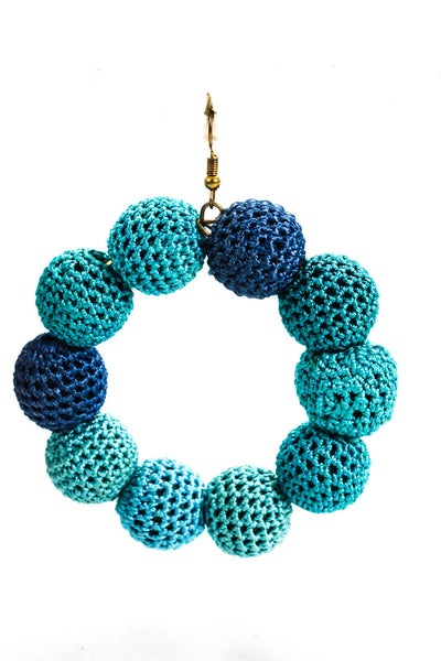 Misa Womens Teal Blue Crochet Hoops Earrings