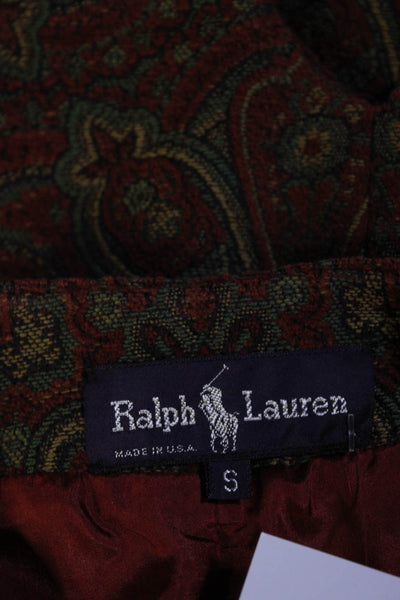 Ralph Lauren Womens Paisley Woven Buttoned Sleeveless Vest Red Green Size S