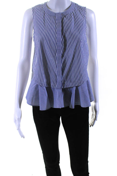 Derek Lam 10 Crosby Womens Striped Sleeveless Buttoned Blouse Blue White Size 0