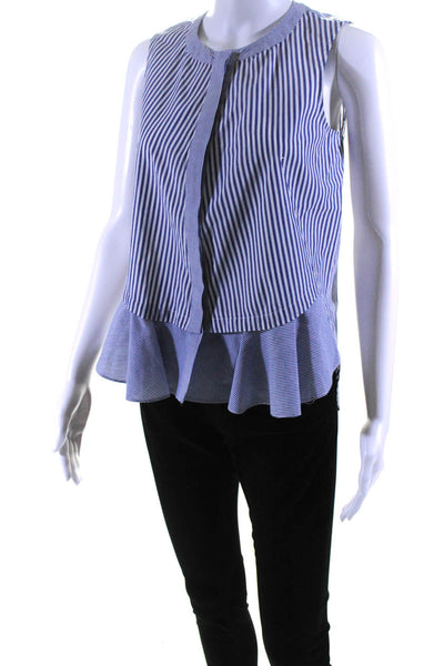 Derek Lam 10 Crosby Womens Striped Sleeveless Buttoned Blouse Blue White Size 0