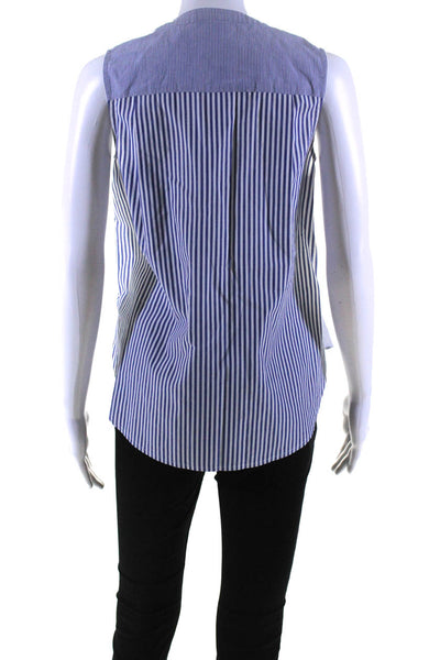 Derek Lam 10 Crosby Womens Striped Sleeveless Buttoned Blouse Blue White Size 0