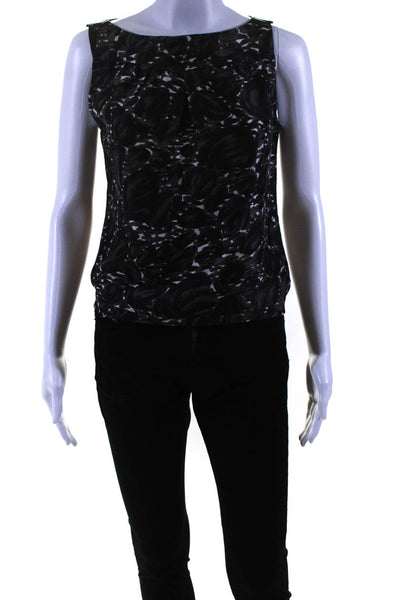 Irene Luft Womens Abstract Print Sleeveless Boat Neck Blouse Black Gray Size 34