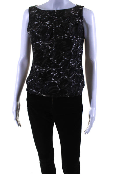 Irene Luft Womens Abstract Print Sleeveless Boat Neck Blouse Black Gray Size 34