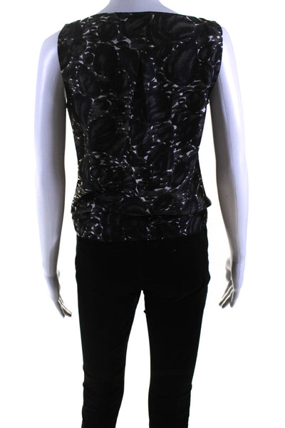 Irene Luft Womens Abstract Print Sleeveless Boat Neck Blouse Black Gray Size 34