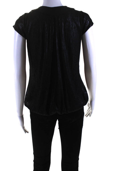 Rohit Gandhi + Rahul Khanna Womens Sequined Short Sleeved Blouse Black Size XS