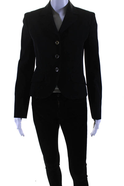 Prada Womens Collared Three Button Long Sleeved Slim Blazer Navy Blue Size 40