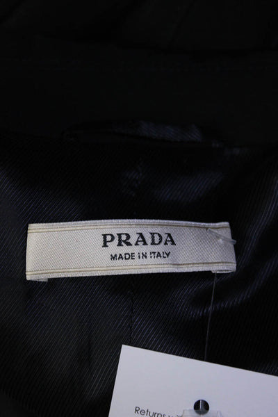 Prada Womens Collared Three Button Long Sleeved Slim Blazer Navy Blue Size 40