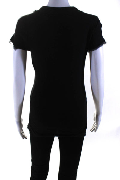 LinQ Womens Short Sleeved Pleated Collared V Neck T-Shirt Blouse Black Size M