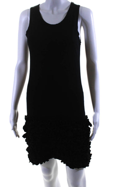 Stella McCartney Women's Cotton Scoop Neck Ruffle Hem Shift Dress Black Size 40