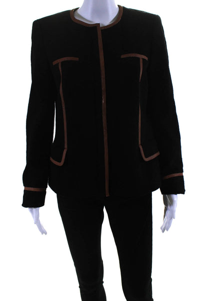 Escada Women's Wool Leather Trim Double Zip Jacket Black Size 36