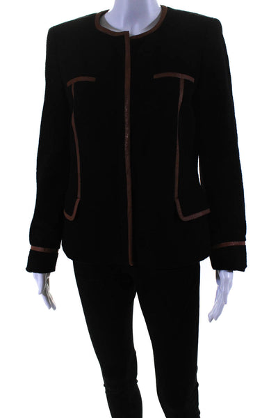 Escada Women's Wool Leather Trim Double Zip Jacket Black Size 36