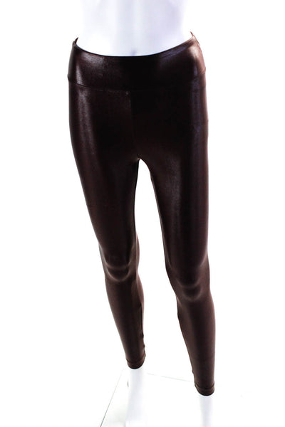 Koral Women's High Waist Full Length Faux Leather Legging Brown Size S