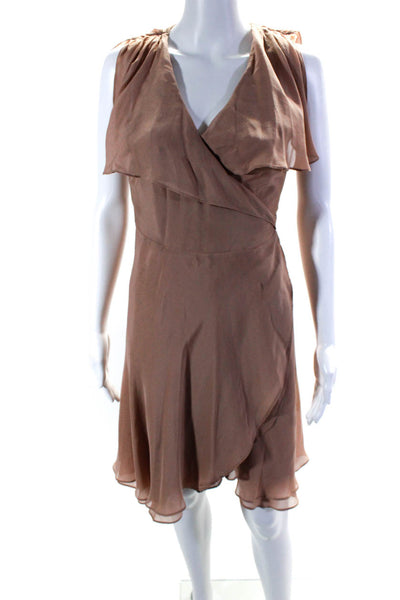 Love Sam Womens Silk Chiffon Ruffled Sleeveless Wrap A-Line Dress Brown Size XS