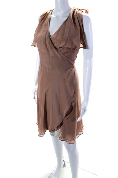 Love Sam Womens Silk Chiffon Ruffled Sleeveless Wrap A-Line Dress Brown Size XS