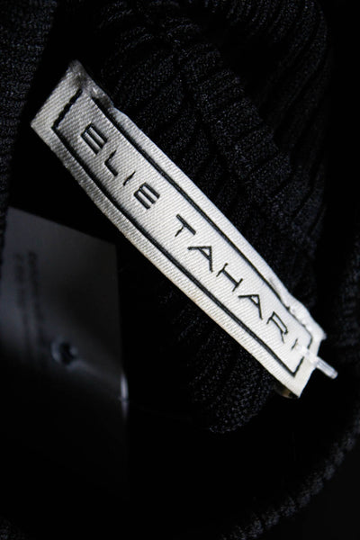 EIie Tahari Womens Ribbed Knit Mock Neck Long Sleeve Cutout Blouse Black Size XS