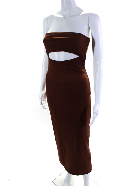 NBD Women's Strapless Cutout Lined Bodycon Midi Dress Brown Size XS