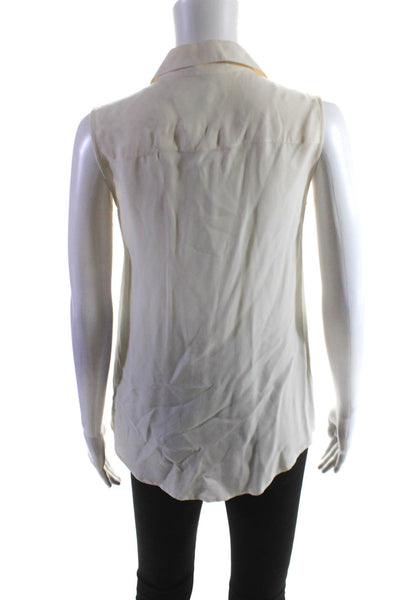 Theory Womens Silk Crepe Collared Sleeveless Button Up Blouse Top Ivory Size S