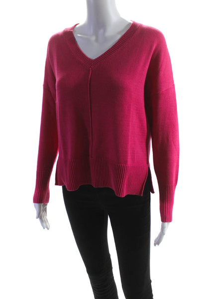 Tahari Womens Cotton Knit V-Neck Long Sleeve Pullover Sweater Top Pink Size XS