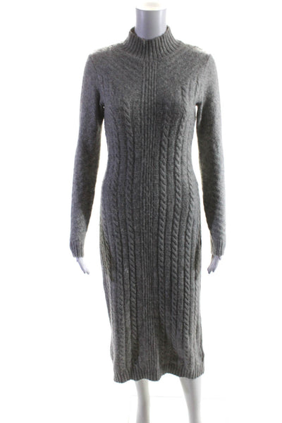 Tahari Womens Cotton Cable Knit Mock Neck Long Sleeve Sweater Dress Gray Size XS