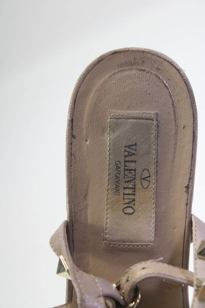 Valentino Garavani Womens Leather Rock Stud Strappy Sandals Flats Taupe Size 6