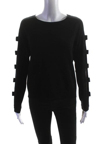 Milly Womens Wool Tight-Knit Cut Out Long Sleeve Crewneck Shirt Black Size S