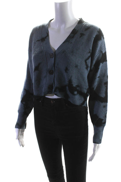 Idem Ditto Womens Cotton Thick-Knit Tie Dye Print Cardigan Sweater Blue Size M