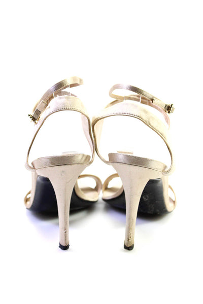 Roger Vivier Women's Satin Peep Toe Ankle Strap Stilettos Champagne Size 9