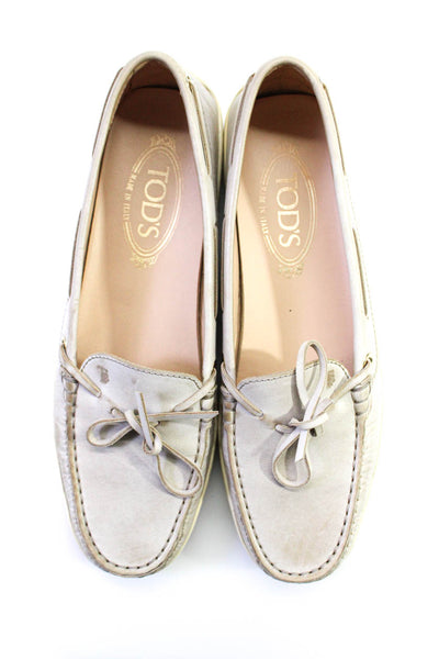 Tod's Women's Leather Stitched Trim Slip On Bow Flats Gray Size 9