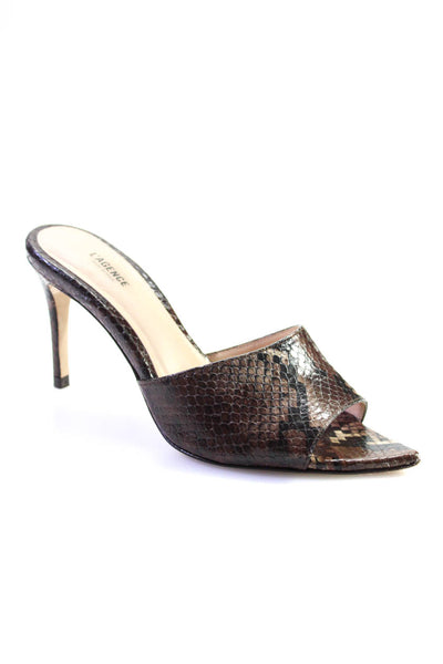 L'Agence Women's Pointed Toe Slip-On Snake Print Stiletto Sandals Brown Size 7.5