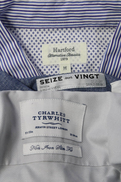 Hartford Men's Collar Long Sleeves Button Down Stripe Shirt Size M Lot 3