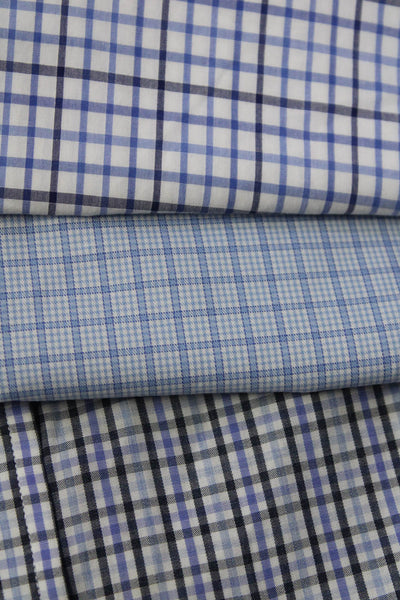 Hartford Men's Collar Long Sleeves Button Down Blue Plaid Shirt Size L Lot 3