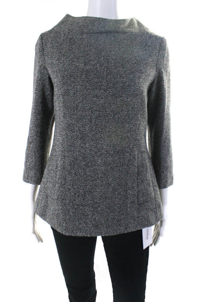 Michael Michael Kors Womens Tweed Mock Neck Blouse Black Grey Wool Size 8