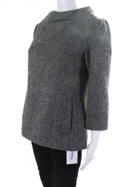 Michael Michael Kors Womens Tweed Mock Neck Blouse Black Grey Wool Size 8