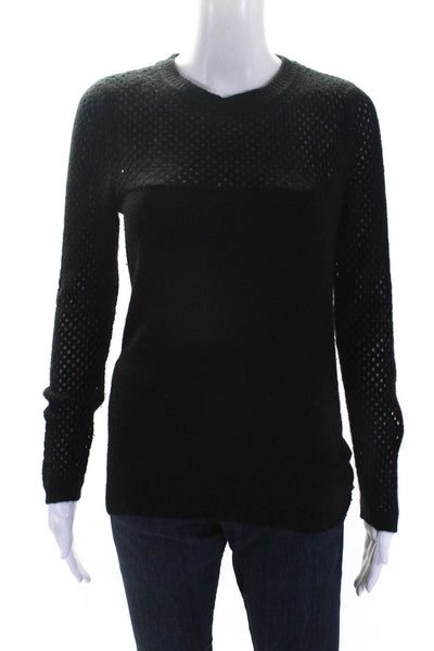 Gold Hawk Womens Cashmere Perforated Crew Neck Sweater Black Size Small