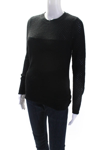 Gold Hawk Womens Cashmere Perforated Crew Neck Sweater Black Size Small