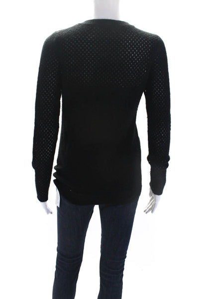 Gold Hawk Womens Cashmere Perforated Crew Neck Sweater Black Size Small