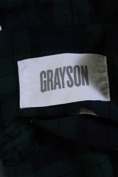Grayson Womens Tartan Plaid Button Down Shirt Navy Blue Green Size 1