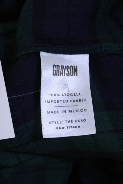 Grayson Womens Tartan Plaid Button Down Shirt Navy Blue Green Size 1