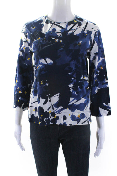 Marni Womens Cotton Spotted Print Long Sleeve Back Zipped Blouse Blue Size EUR40