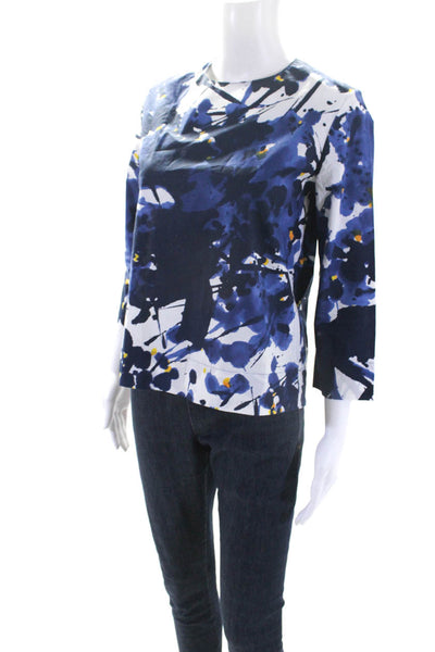 Marni Womens Cotton Spotted Print Long Sleeve Back Zipped Blouse Blue Size EUR40