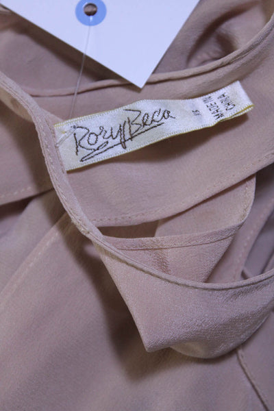 Rory Beca Womens Silk Crepe Drawstring Waist Tank Top Blouse Beige Size XS