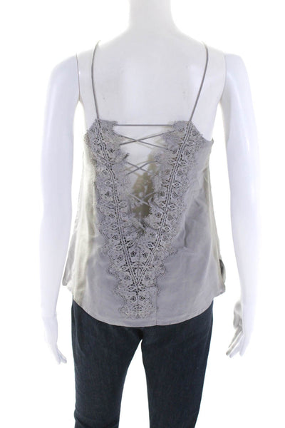 Cami NYC Womens Silk Chiffon Lace Crew Neck Tank Top Blouse Gray Size XS