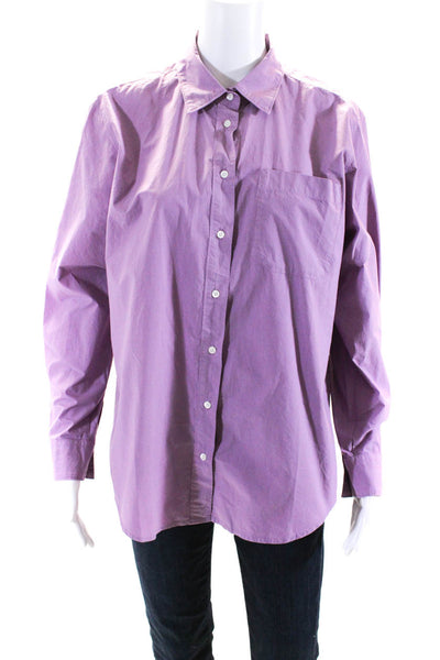 Hartford Womens Long Sleeves Button Down Shirt Purple Cotton Size 3